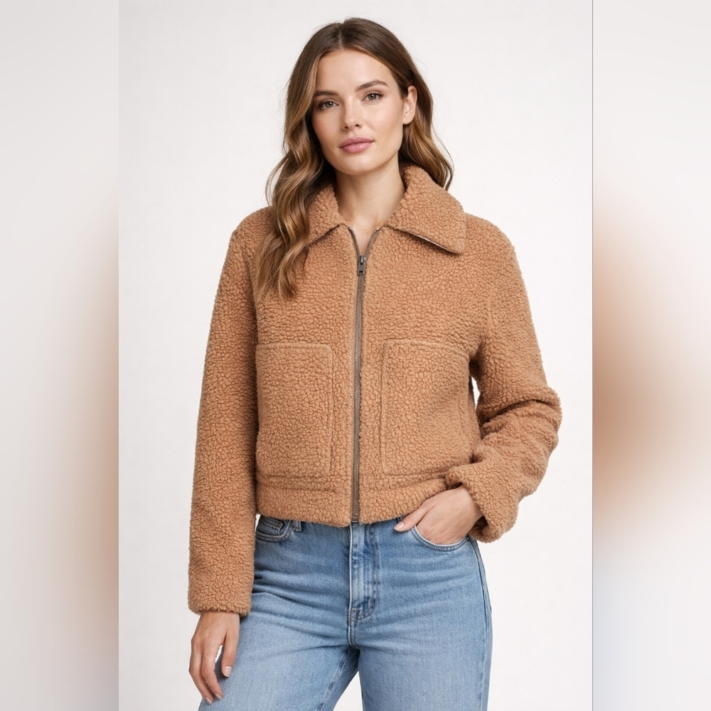 Princess Polly Tan Teddy Zip-Up Jacket